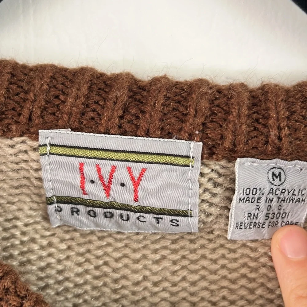 Vtg Striped Green and Cream Sweater Knit - Picture 2 of 4